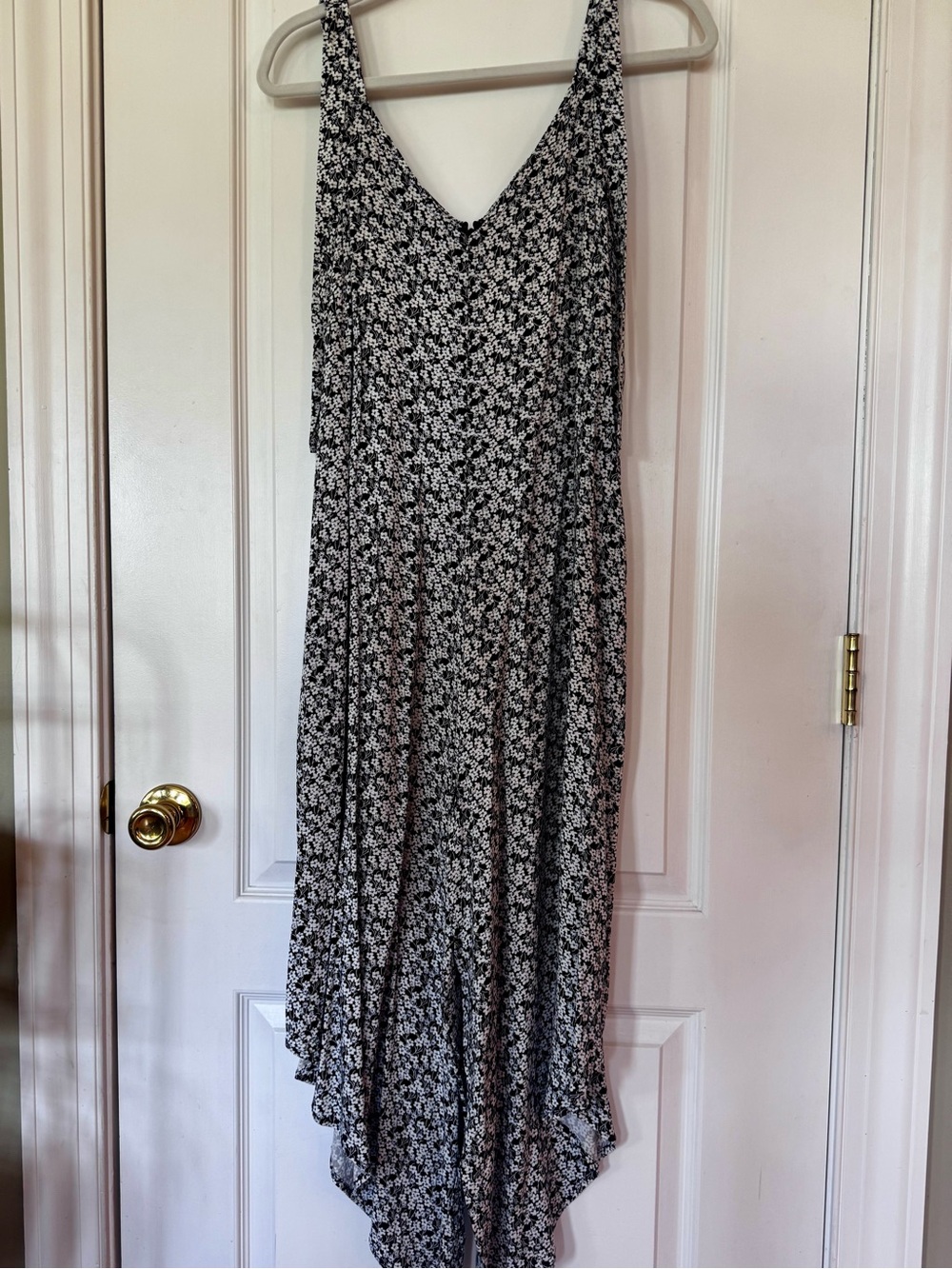 STATE Black & White Floral Asymmetrical Slip Dress